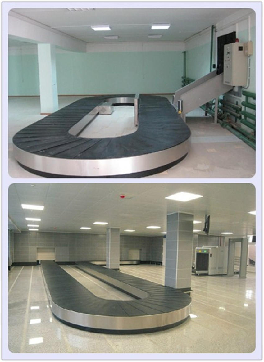 Baggage reclaim carousel. flat carousel. flat plate carousel. plane baggage carousel. horizaontal claim conveyor